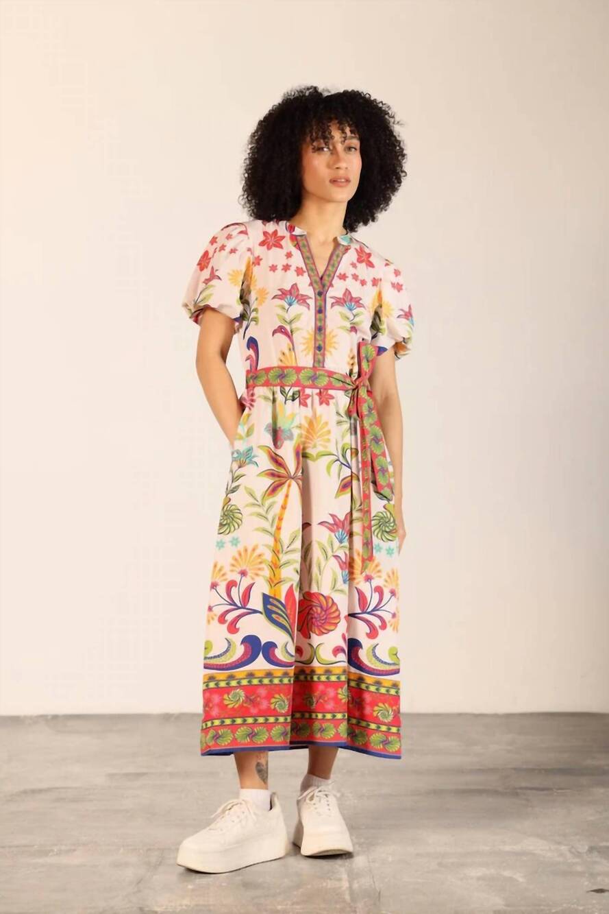 NEW MAUDE VIVANTE nova poplin midi dress in coral island print